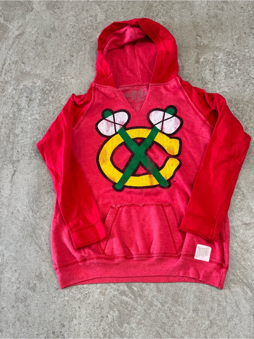 The Original Retro Brand Chicago Blackhawks Red Distressed Hoodie Sz Sma
